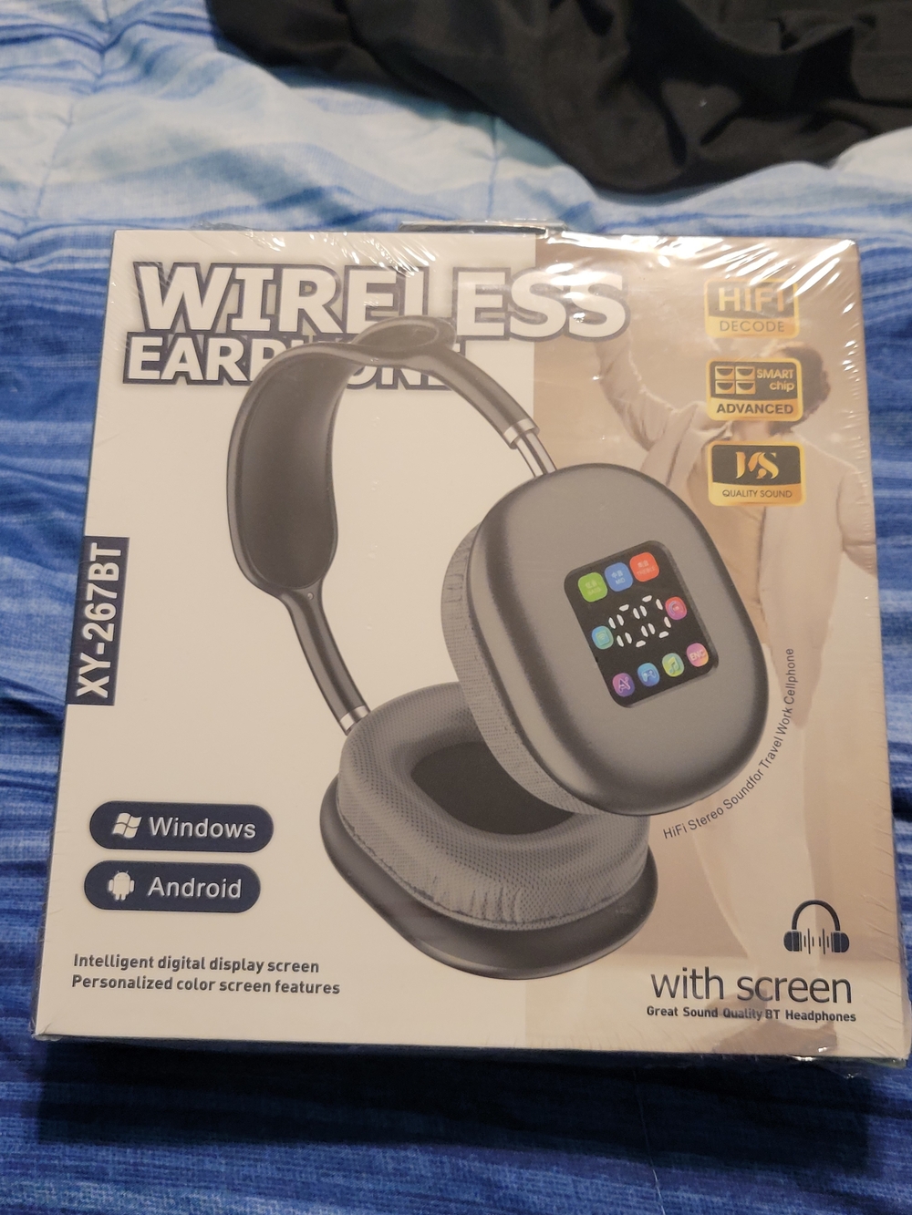 Wireless Over-Ear Headphones with Screen - Black
